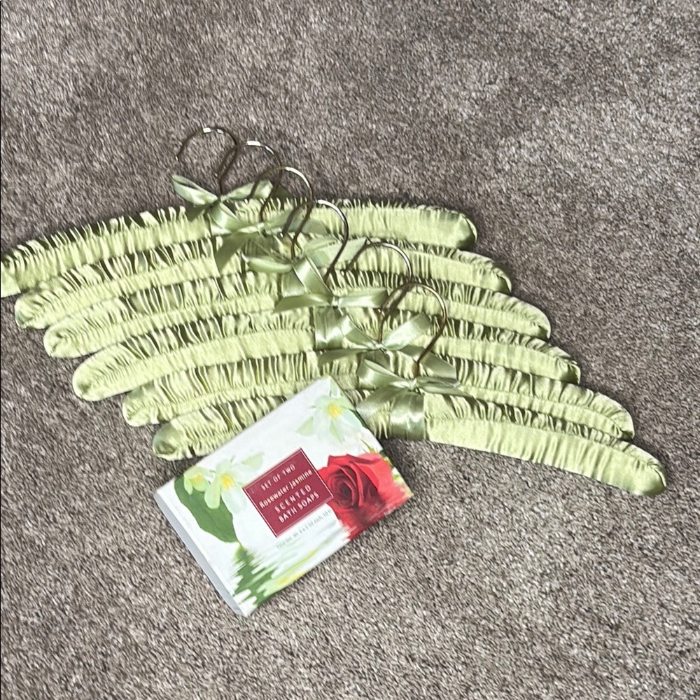 Bundle of 6 Satin Padded Hangers in Light Green & Rosemary Jasmine Soaps